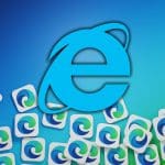 Internet Explorer logo surrounded by Microsoft Edge logos