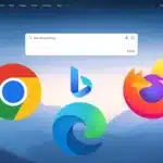 Bing Chat overlayed with Google Chrome, Microsoft Edge and Mozilla Firefox logos